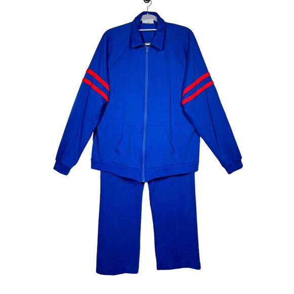 Activewear Pants - Vintage Activewear Track Sweat Suit Set of 2 Size L Royal Blue Retro Made USA